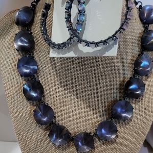 NWT Kendra Scott Statement Necklace and Hoop Earrings Bundle Navy Gunmetal